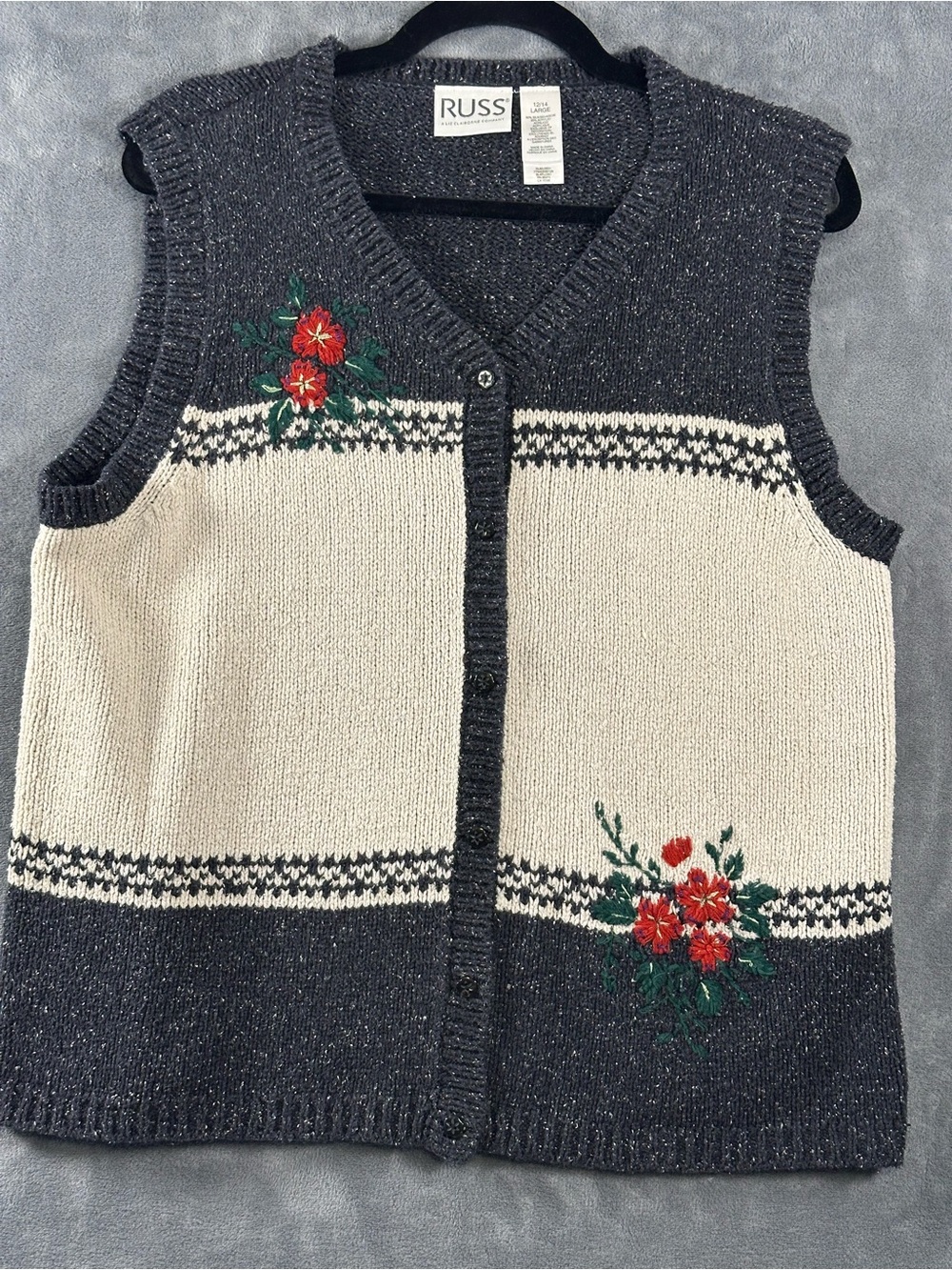 Knit Sweater Vest – Floral Fair Isle Cottagecore - large - Picture 1 of 8